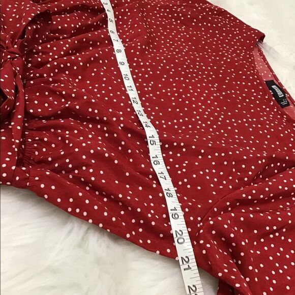MISSGUIDED Red White Polka Dot Long Sleeve Runched Self Tie Mini Dress NWT Sz 12 - Picture 4 of 9
